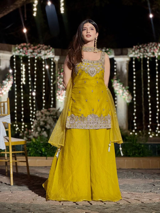 Designer Party Wear Sharara Suit With Embroidery And Sequins Work