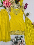 Designer Party Wear Sharara Suit With Embroidery And Sequins Work