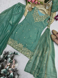 Designer Party Wear Sharara Suit With Embroidery And Sequins Work