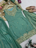 Designer Party Wear Sharara Suit With Embroidery And Sequins Work