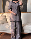 Heavy Natural Crep Silk With Bids Hand Work With Sequence Multi Needle Embroidery Work Salwar Kameez