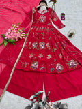 Designer Party Wear Heavy Faux Georgette Sharara Suit With Embroidery And Sequins Work