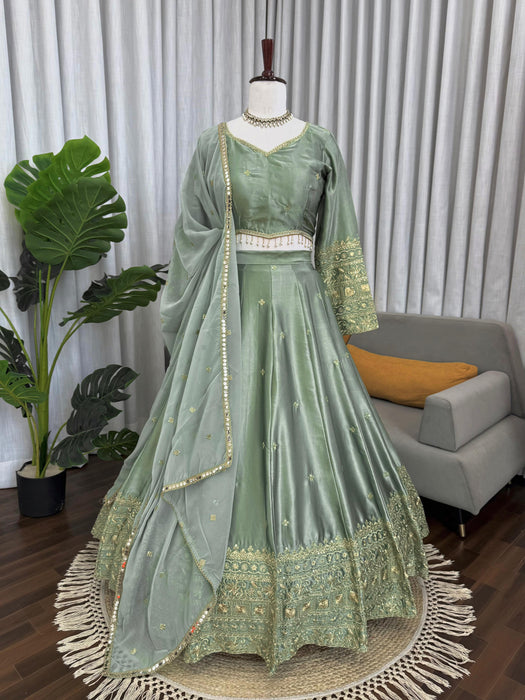 Perfect For Weddings Sangeet, Festive Wear Japan Satin Silk Lehenga Choli