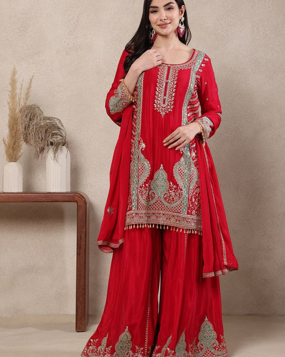 Heavy Chinnon Silk Material With 5mm Sequence Embroidery Work Salwar Kameez