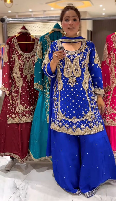 New Designer Party Wear Look Top Sharara Plazzo and Dupatta