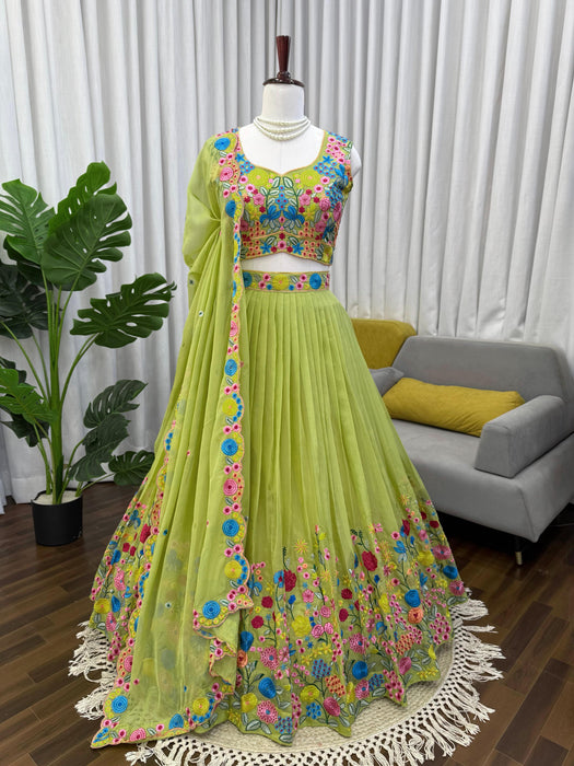 Designer Tabby Orgnza Silk Lehenga Choli With Thread And Sequnce Work