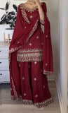 Natural Crep Material New Designer Party Wear Look Top Sharara Plazzo and Dupatta