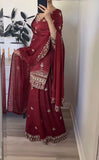 Natural Crep Material New Designer Party Wear Look Top Sharara Plazzo and Dupatta