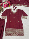 Natural Crep Material New Designer Party Wear Look Top Sharara Plazzo and Dupatta