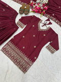 Natural Crep Material New Designer Party Wear Look Top Sharara Plazzo and Dupatta
