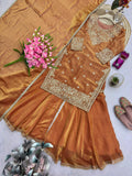 Designer Beautiful Heavy Fandy Silk Salwar Kameez Embroidery And Sequins Work