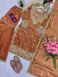 Designer Beautiful Heavy Fandy Silk Salwar Kameez Embroidery And Sequins Work