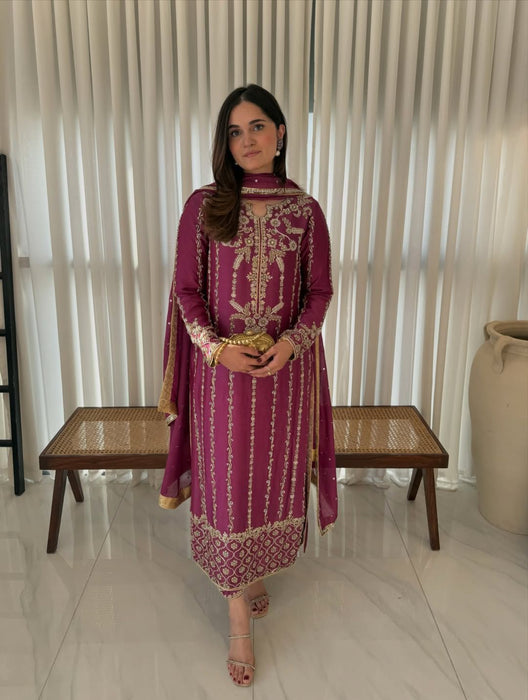 HEAVY NATURAL CREP SILK WITH MULTI NEEDLE EMBROIDERY SEQUENCE WORK SALWAR KAMEEZ