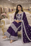 Designer Heavy Fandy Silk Plazzo Suit With Embroidery And Sequins Work