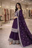 Designer Heavy Fandy Silk Plazzo Suit With Embroidery And Sequins Work