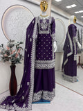 Designer Heavy Fandy Silk Plazzo Suit With Embroidery And Sequins Work