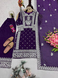 Designer Heavy Fandy Silk Plazzo Suit With Embroidery And Sequins Work