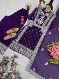 Designer Heavy Fandy Silk Plazzo Suit With Embroidery And Sequins Work