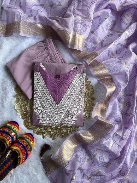 Roman Silk with Beautiful Embroidery With cotton tread Work Salwar Kameez