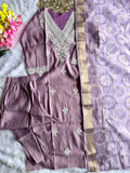 Roman Silk with Beautiful Embroidery With cotton tread Work Salwar Kameez