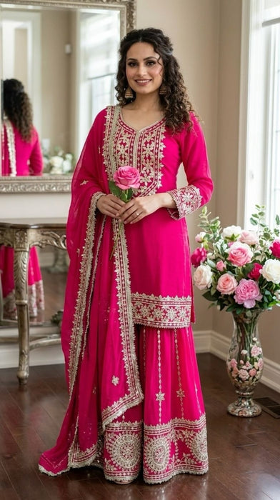 New Designer Party Wear Look Top-Plazzo and Dupatta With Heavy Embroidery Work