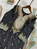 MAHIRA KHAN INSPIRED SEQUENCE EMBROIDERY WORKED TOP PLAZZO AND DUPATTA