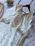 MAHIRA KHAN INSPIRED SEQUENCE EMBROIDERY WORKED TOP PLAZZO AND DUPATTA