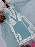 New Designer Party Wear Look Pure Soft Nylon Organza Silk Top Plazzo & Dupatta Set