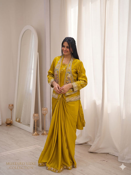 New Super Trending Party jacket with saree Ready to wear Embroidery work saree