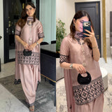 Heavy Natural Crep Silk With Embroidery thread Work Shorts Sleeves Salwar Kameez