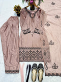 Heavy Natural Crep Silk With Embroidery thread Work Shorts Sleeves Salwar Kameez