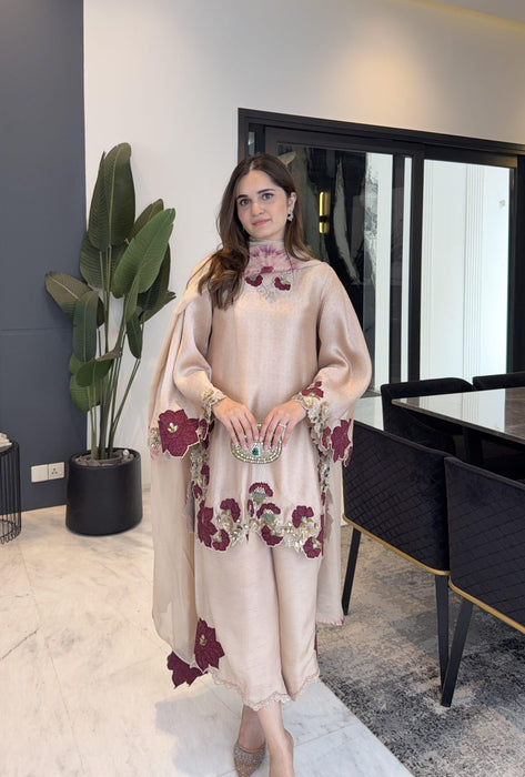 Roman Glass with Embroidery Sequence And Multi Work Beautiful Salwar Kameez