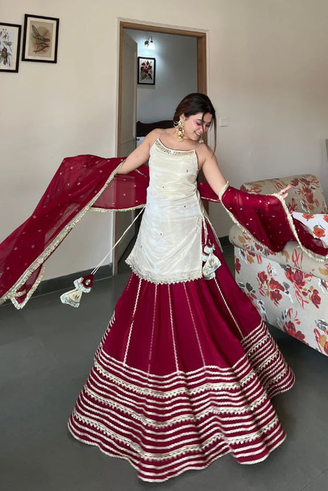 Fendy Silk with Real Mirror Work Top Lehenga Dupatta Set