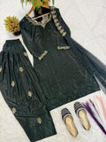 Heavy Natural Crep Silk With Diamond Hand Work With Sequence Multi Needle Embroidery Work Salwar Kameez