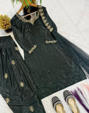 Heavy Natural Crep Silk With Diamond Hand Work With Sequence Multi Needle Embroidery Work Salwar Kameez