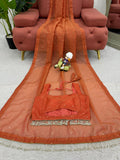 Chimar Tissue Silk Work with Mukesh work with Heavy Fancy Lace Beautiful Saree