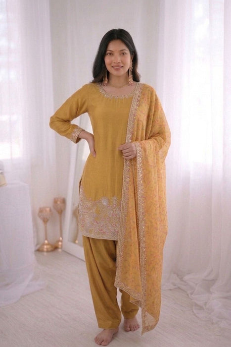 New Designer French Crep Silk Top-Bottom And Dupatta Set