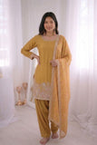 New Designer French Crep Silk Top-Bottom And Dupatta Set