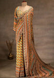Premium Chinon Silk With Beautiful Print And With Beautiful Real Mirror Work Saree
