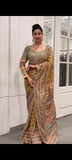 Premium Chinon Silk With Beautiful Print And With Beautiful Real Mirror Work Saree
