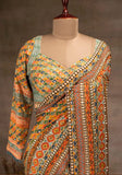 Premium Chinon Silk With Beautiful Print And With Beautiful Real Mirror Work Saree