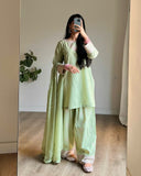Designer Party Wear Look Rayon Cotton Silk Fancy Border top with farshi salwar