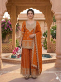 Heavy Chinnon Silk Material With 5mm Sequence Embroidery Work Top Sharara Plazzo and Dupatta