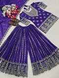 Heavy Chinnon Silk Material With 5mm Sequence Embroidery Work Top Sharara Plazzo and Dupatta