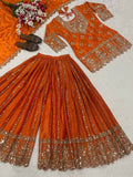 Heavy Chinnon Silk Material With 5mm Sequence Embroidery Work Top Sharara Plazzo and Dupatta