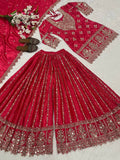 Heavy Chinnon Silk Material With 5mm Sequence Embroidery Work Top Sharara Plazzo and Dupatta