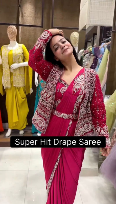 NEW SUPERHIT TRENDING READY TO WEAR SAREE WITH FULLY EMBROIDERED KOTI ON RANGOLI SILK FABRIC WITH STITCH BLOUSE