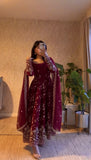 Latest Designer Fandy Silk Beautiful Anarkali Suit  With Embroidery  Sequins Work