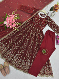 Latest Designer Fandy Silk Beautiful Anarkali Suit  With Embroidery  Sequins Work