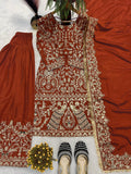 New Designer Long Panjabi Suit Top Pant and Dupptta In Fancy Style